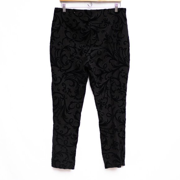 Chico’s Velvet Ankle Pants Womens 10 Black Burnout Pull On Stretch Gothic Party - Picture 3 of 9